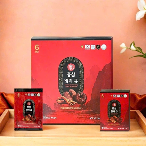 Thực phẩm bổ sung nước hồng sâm linh chi Hàn Quốc - Korean Red Ginseng Reishi Mushroom 50ml/gói, 30 gói/hộp