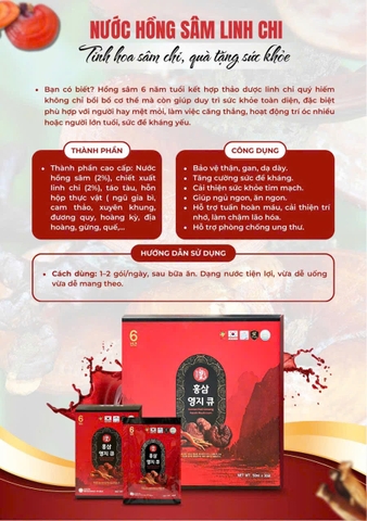 Thực phẩm bổ sung nước hồng sâm linh chi Hàn Quốc - Korean Red Ginseng Reishi Mushroom 50ml/gói, 30 gói/hộp