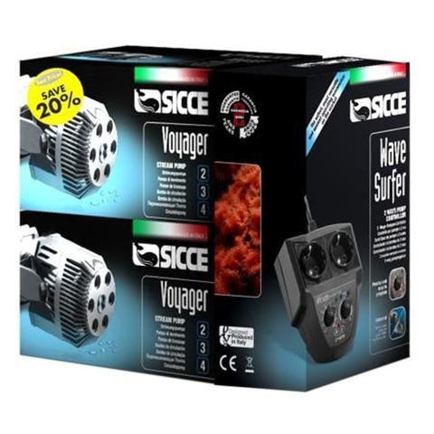 Bộ 2 máy thổi luồng Voyager 4 + điều khiển - Sicce Voyager 4 x 2 + Wave Surfer Control