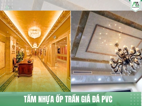 Gợi ý mẫu tấm ốp trần giả đá PVC cho không gian sang trọng và ấn tượng