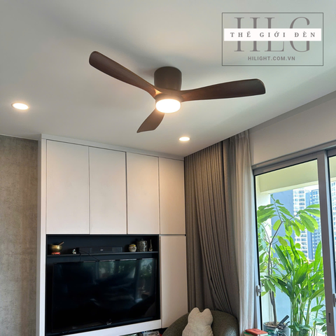 Quạt trần gỗ 3 cánh có đèn thiết kế thân ngắn QT091