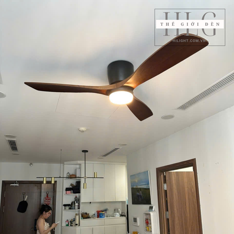 Quạt trần gỗ 3 cánh có đèn thiết kế thân ngắn QT091