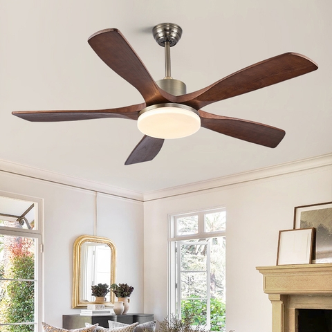 Quạt Trần 5 Cánh Gỗ Có Đèn Thân Đồng QT168