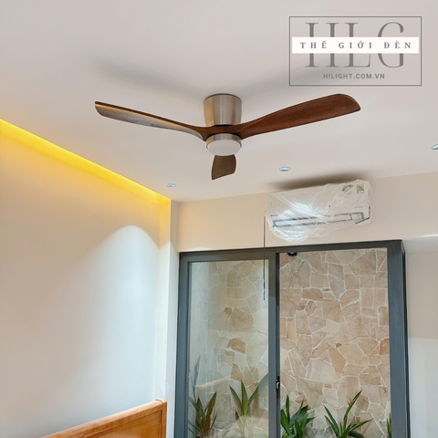 Quạt Trần Đèn Thân Ngắn 3 Cánh Gỗ Tự Nhiên QT180