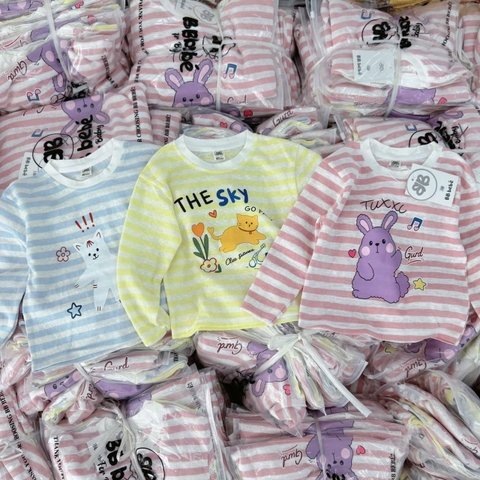 SET 3 ÁO PHÔNG GIẤY DÀI TAY KẺ HỒNG XANH VÀNG CHO BÉ