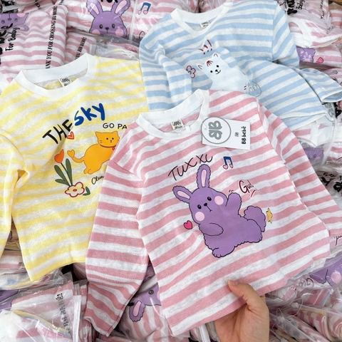SET 3 ÁO PHÔNG GIẤY DÀI TAY KẺ HỒNG XANH VÀNG CHO BÉ