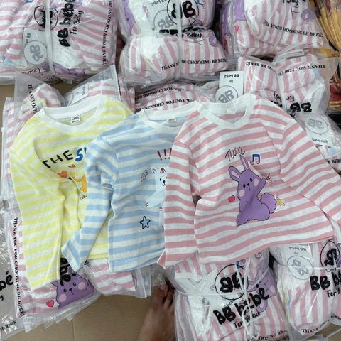 SET 3 ÁO PHÔNG GIẤY DÀI TAY KẺ HỒNG XANH VÀNG CHO BÉ