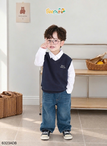 ÁO GILE CỔ TIM THÊU CHỮ GROW WITH JOY CHO BÉ