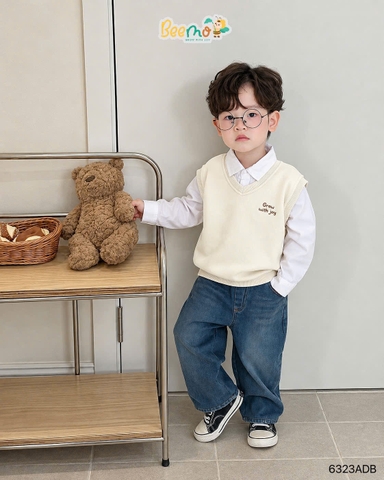 ÁO GILE CỔ TIM THÊU CHỮ GROW WITH JOY CHO BÉ