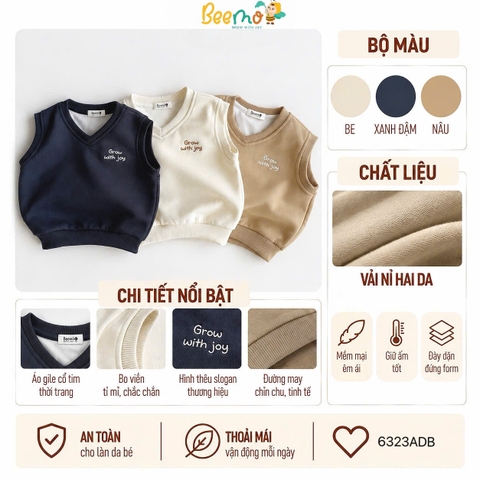 ÁO GILE CỔ TIM THÊU CHỮ GROW WITH JOY CHO BÉ