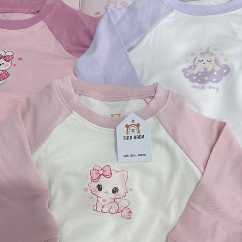 TINN BABY - BỘ DÀI TAY RAGLAN CHẤT PEPTIT DÀY DẶN CHO BÉ GÁI