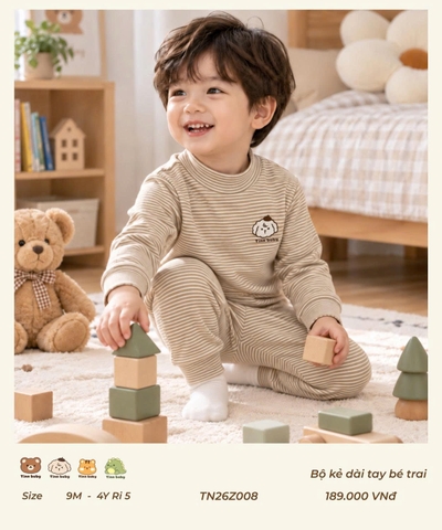 TINN BABY - BỘ NỈ CỔ 3P THÊU NGỰC CHO BÉ