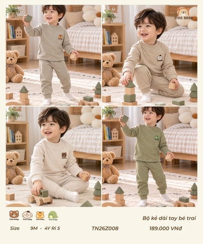 TINN BABY - BỘ NỈ CỔ 3P THÊU NGỰC CHO BÉ