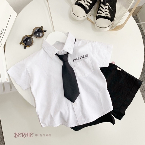 SET SƠ MI CỘC TAY KÈM CÀ VẠT CHO BÉ