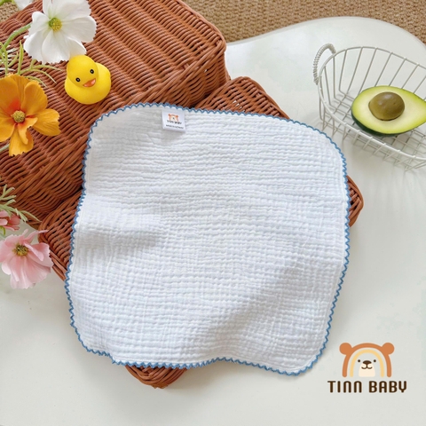 SET KHĂN SỮA, KHĂN MẶT XÔ MUSLIN TONE TRẮNG VIỀN RODE CHO BÉ