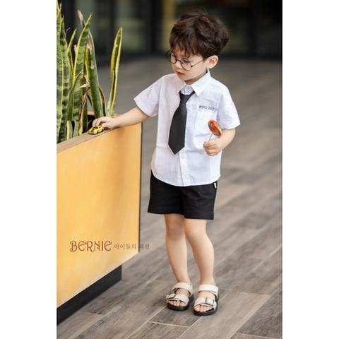 SET SƠ MI CỘC TAY KÈM CÀ VẠT CHO BÉ