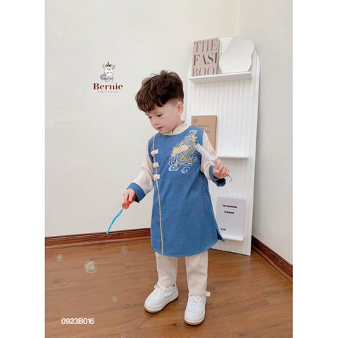 ÁO DÀI NHUNG TĂM VAI RỒNG CÚC TÀU CHO BÉ