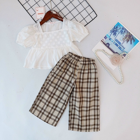 SET BỘ BABY DOLL QUẦN SUÔNG KẺ CHO BÉ