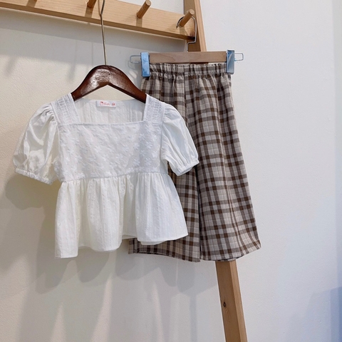 SET BỘ BABY DOLL QUẦN SUÔNG KẺ CHO BÉ