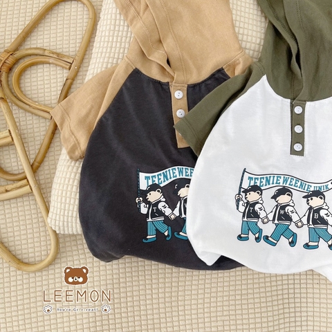 BỘ RAGLAN PHỐI MŨ IN GẤU CHO BÉ