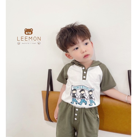 BỘ RAGLAN PHỐI MŨ IN GẤU CHO BÉ
