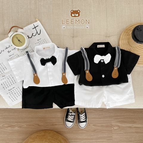 SET BỘ SƠ MI CÔNG TỬ PHỐI ĐAI CHO BÉ