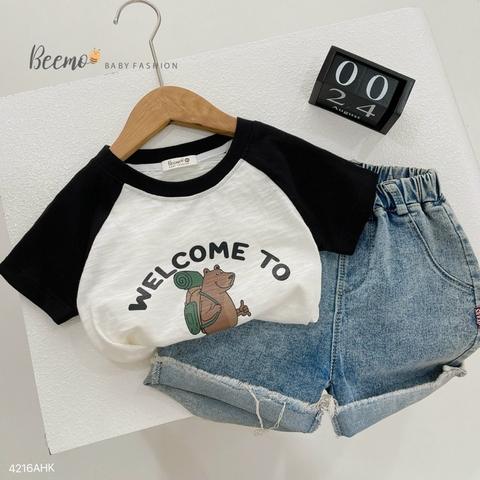 ÁO CỘC TAY RAGLAN IN HÌNH GẤU