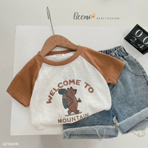 ÁO CỘC TAY RAGLAN IN HÌNH GẤU