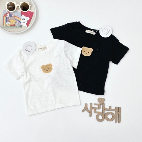 ÁO CỘC TAY COTTON XƯỢC THÊU HÌNH GẤU