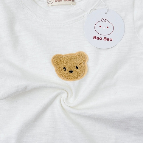 ÁO CỘC TAY COTTON XƯỢC THÊU HÌNH GẤU