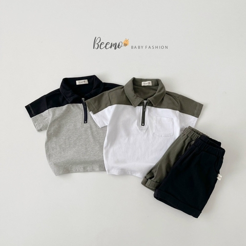 BỘ POLO PHỐI KHOÁ CỘC TAY CHO BÉ