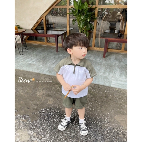BỘ POLO PHỐI KHOÁ CỘC TAY CHO BÉ