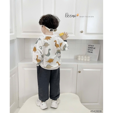 BỘ NỈ DA CÁ DÀI TAY IN HÌNH KL CHO BÉ