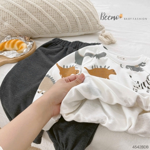 BỘ NỈ DA CÁ DÀI TAY IN HÌNH KL CHO BÉ