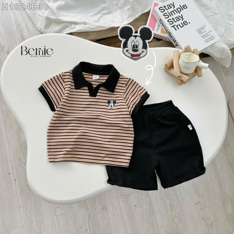 SET POLO KẺ NÂU THÊU MICKEY