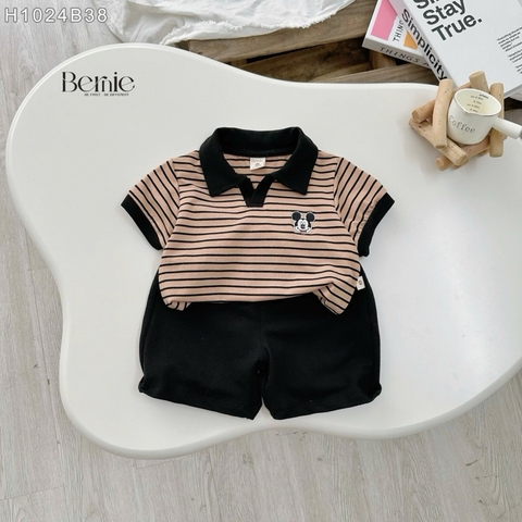 SET POLO KẺ NÂU THÊU MICKEY