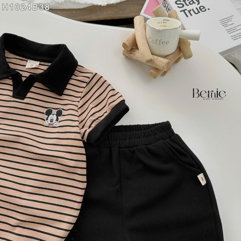 SET POLO KẺ NÂU THÊU MICKEY