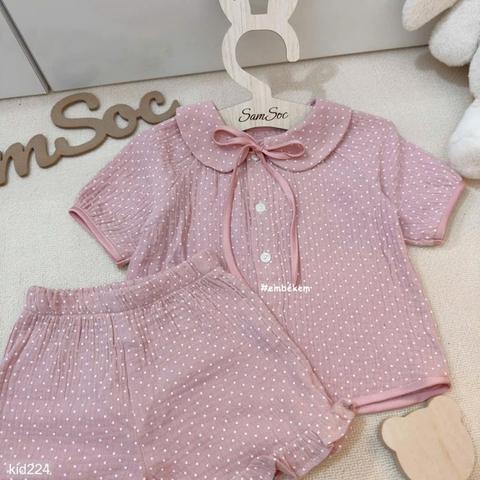 SET BỘ MẸ VÀ BÉ XÔ MUSLIN HỒNG CHẤM BI