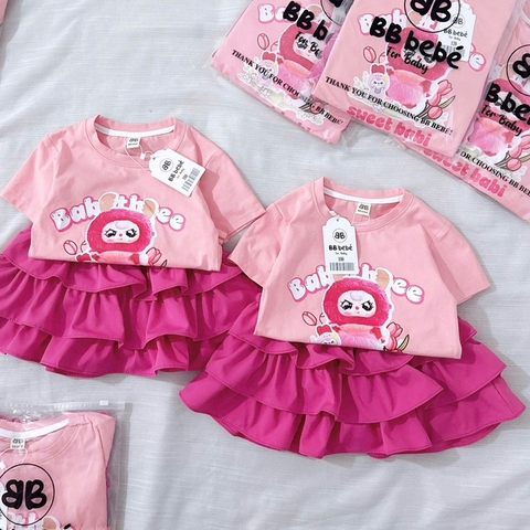 SET ÁO MIX CHÂN VÁY TẦNG HỒNG ĐẬM