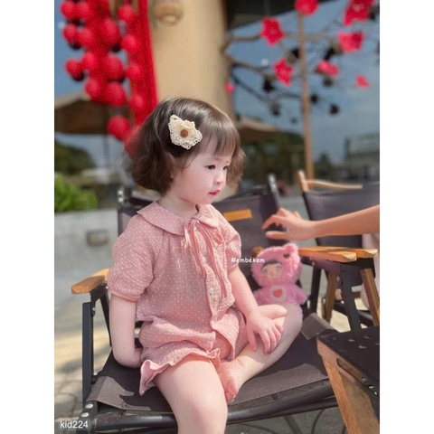 SET BỘ MẸ VÀ BÉ XÔ MUSLIN HỒNG CHẤM BI