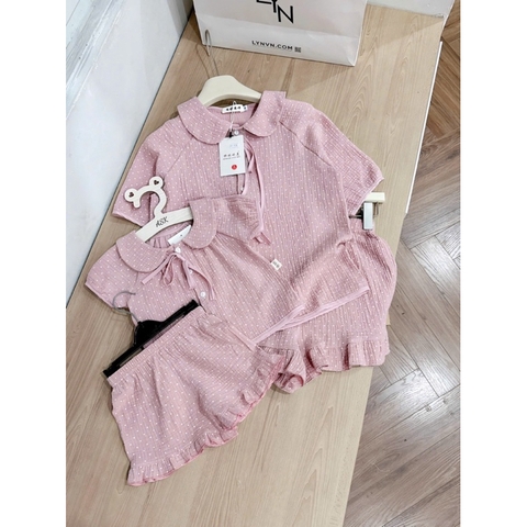 SET BỘ MẸ VÀ BÉ XÔ MUSLIN HỒNG CHẤM BI