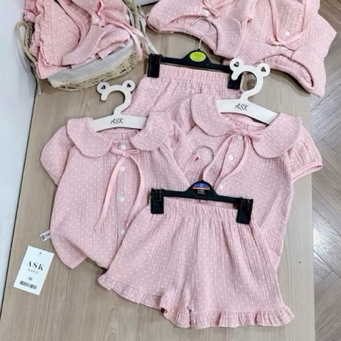 SET BỘ MẸ VÀ BÉ XÔ MUSLIN HỒNG CHẤM BI