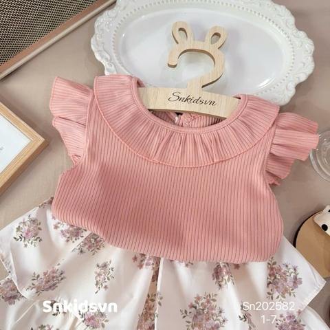 SET ÁO THUN GÂN HỒNG CAM MIX CHÂN VÁY HOA