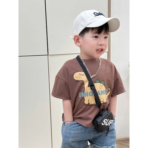 SET 3 ÁO CỘC TAY KHỦNG LONG NÂU XANH TRẮNG
