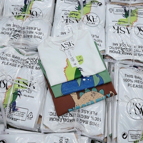 SET 3 ÁO CỘC TAY KHỦNG LONG NÂU XANH TRẮNG