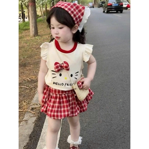 SET MÈO NƠ KẺ KÈM KHĂN VÀ TÚI CHO BÉ