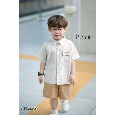 SET SƠ MI KẺ TÚI NGỰC THÊU CHỮ CHO BÉ