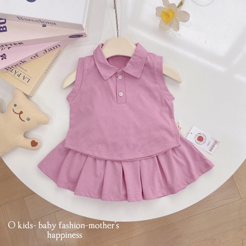 BỘ POLO TRƠN SÁT NÁCH MIX CHÂN VÁY CHO BÉ