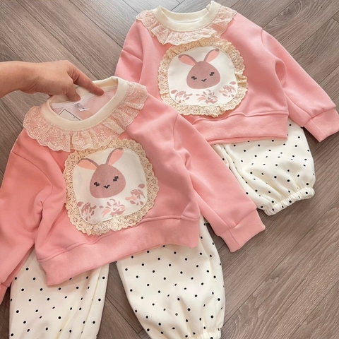 BỘ NỈ 2 DA THỎ HỒNG CHO BÉ