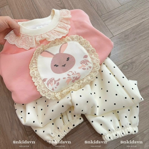 BỘ NỈ 2 DA THỎ HỒNG CHO BÉ